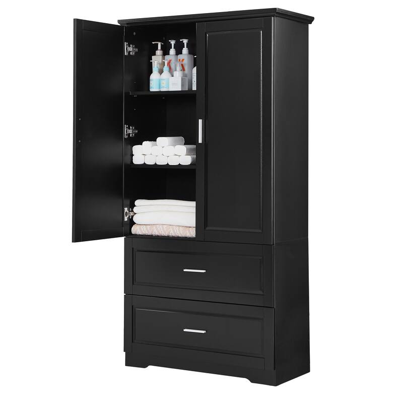 Tall Bathroom Storage Cabinet with 2 Doors, 2 Drawers & Adjustable Shelf