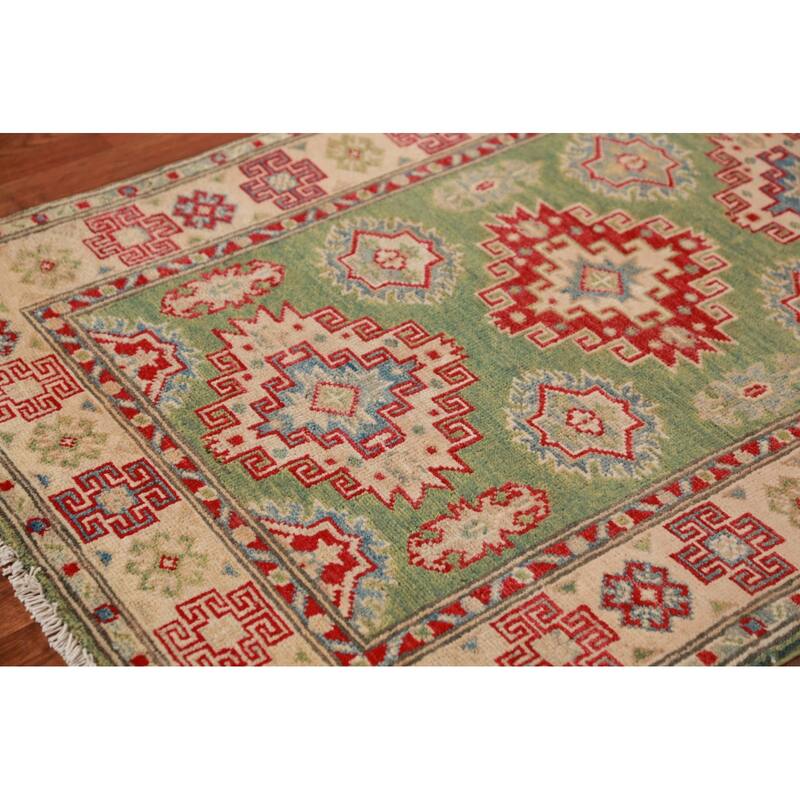 Green Kazak Traditional Acent Rug Handmade Wool Carpet - 2'9"x 4'0"