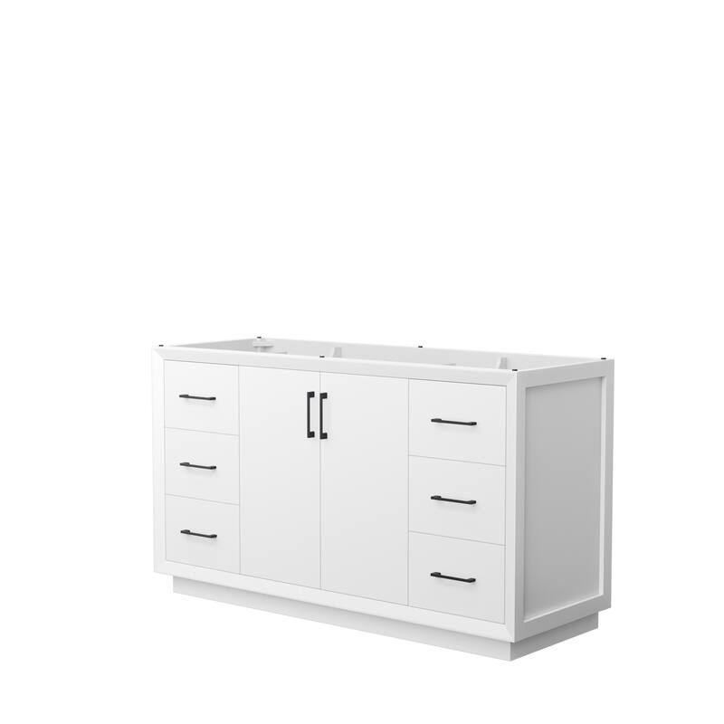 Strada 60-Inch Single Vanity Cabinet - White, Matte Black Trim, No Top