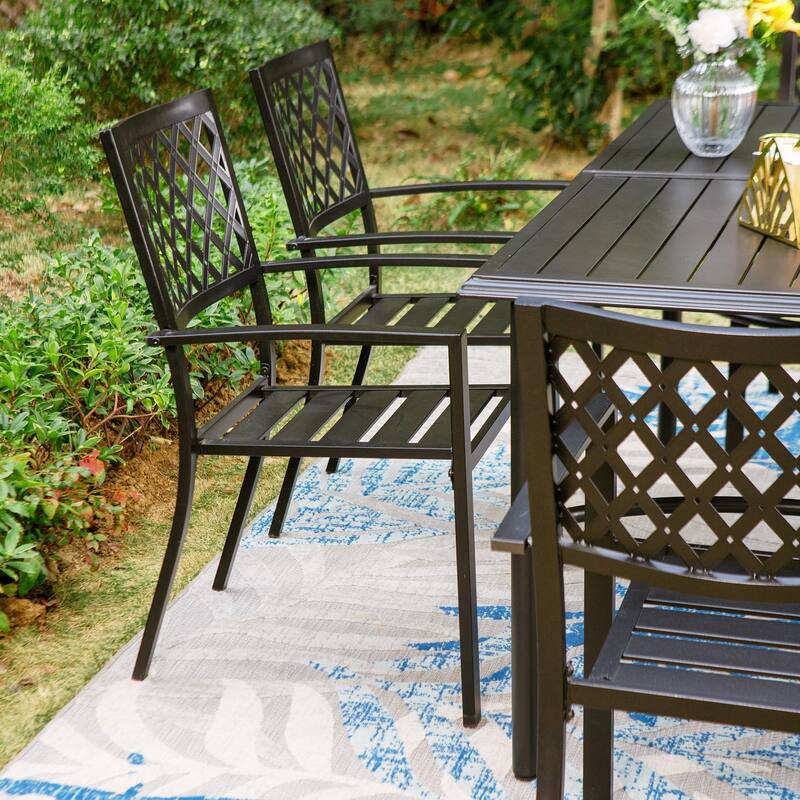 MAISON ARTS 7-Piece Metal Patio Dining Set With 1 Rectangular Table & 6 Stackable Dining Chairs