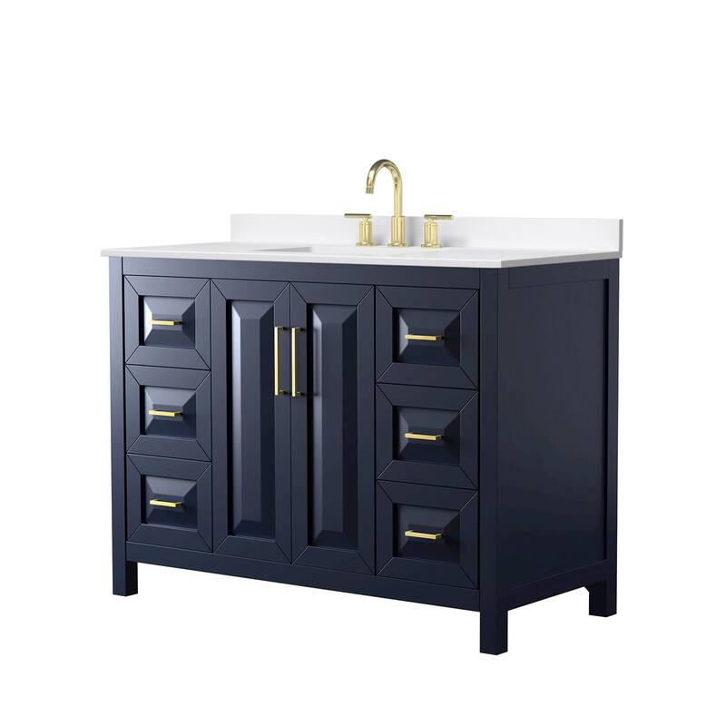 Wyndham Collection WCV252548S-QTZ-US3MXX Daria 48" Free Standing - Dark Blue / White Quartz Top / Brushed Gold