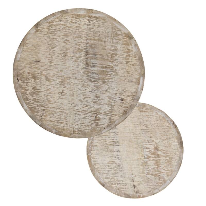 Set Of Two 21" White Solid Wood And Iron Round Nested Tables - 18.5x18.5x20.75