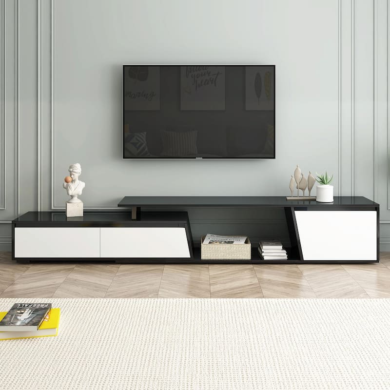 Modern Rectangle TV Stand with Drawers and Cabinet - Black+White