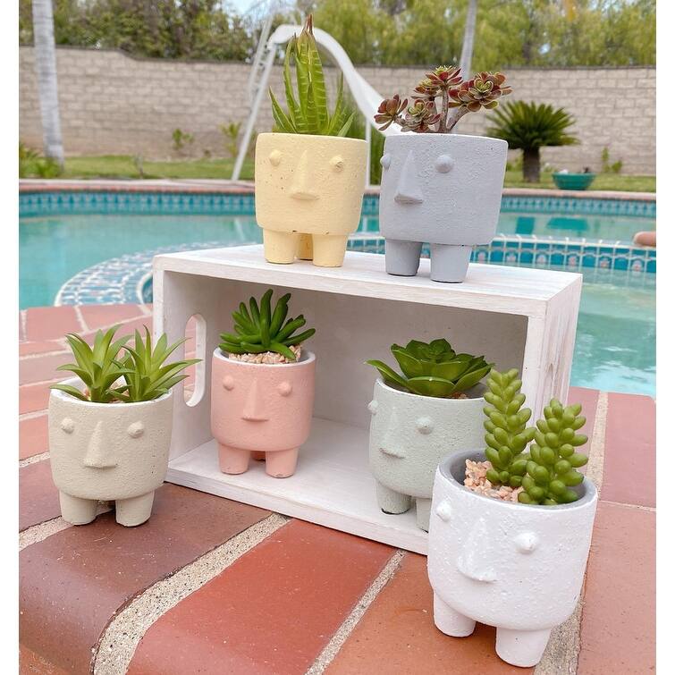 Modern Cement Decorative Human Face Planter Set