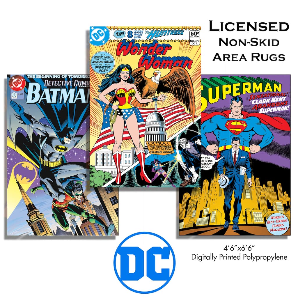 Licensed DC Comics Superhero Comic Book Cover Digital Printed Youth Area Rugs