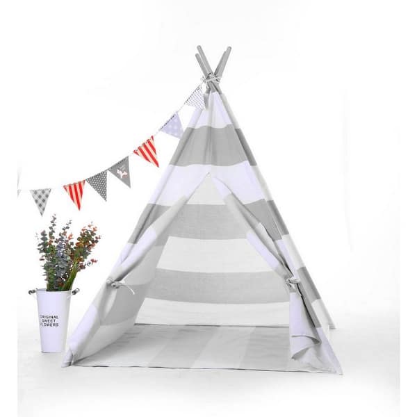 slide 2 of 5, Natural Cotton Canvas Teepee Tent for Kids Indoor & Outdoor Use - 2pc