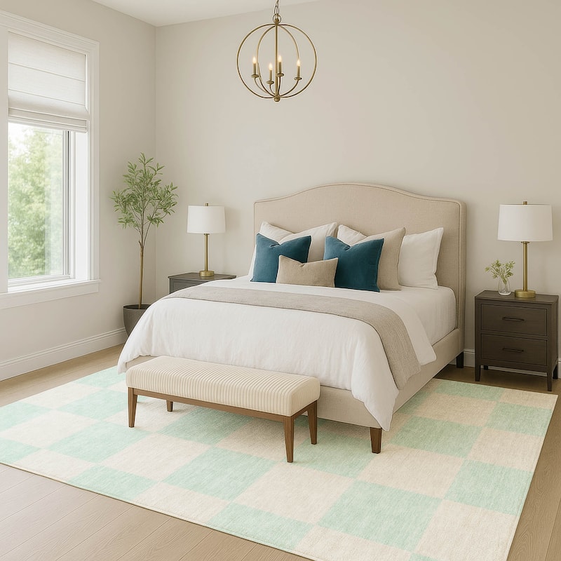 Machine Washable Indoor/ Outdoor Modern Checker Chantille Rug