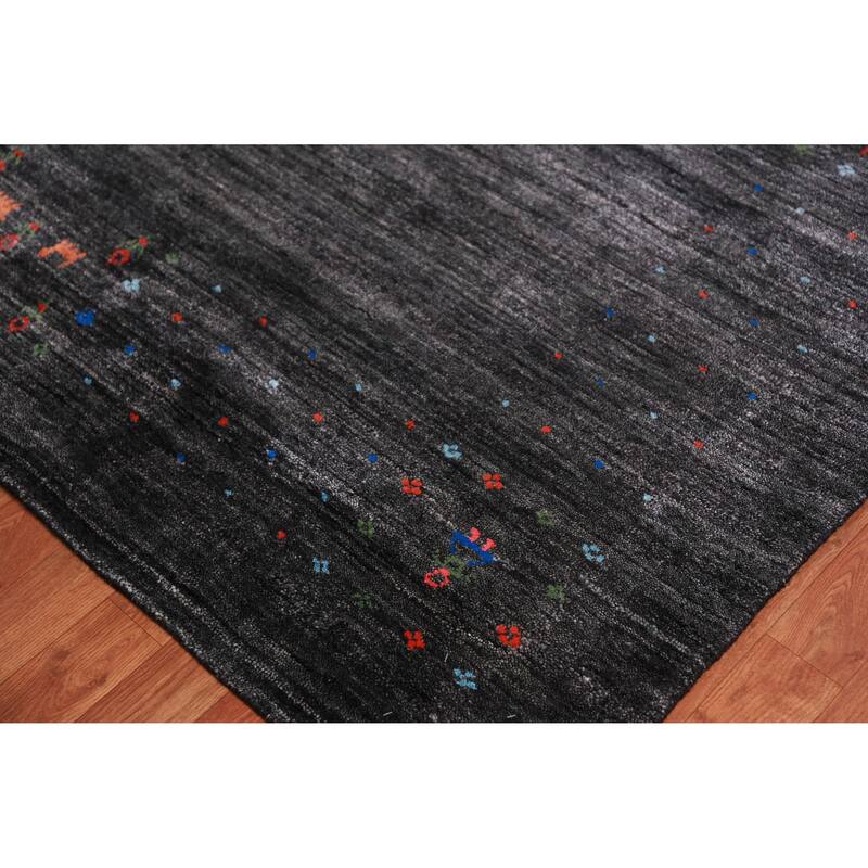 Charcoal Gabbeh Indian Area Rug Handmade Silk Carpet - 8'9" x 11'9"