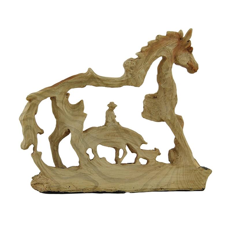 The Wrangler Cowboy In Horse Faux Carved Wood Statue Western Decor - 5.5 X 7 X 1.5 inches