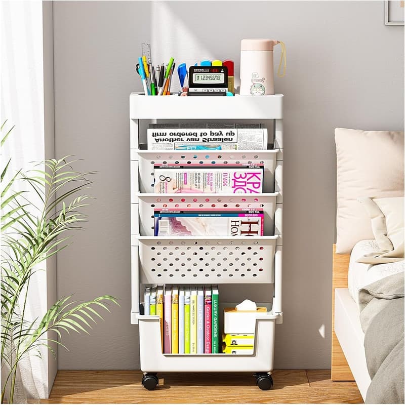 Desk Organizers and Accessories - 14.76"D x 5.9"W x 30.7"H - Painted - 5 Tier-white