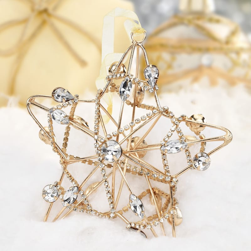 Sevita Gold and Silver Shining Crystal Chain Wrapped Star Ornament, Set of 4 - 8.5" x 5" x 2"