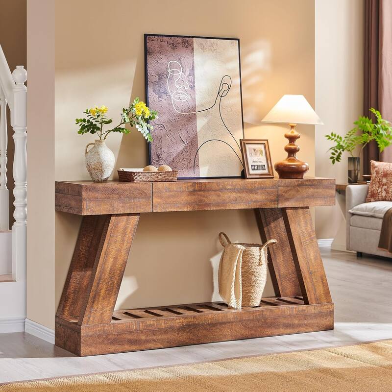 60" Farmhouse Entryway Table with Drawer, Entry Table, Foyer Table - Reclaimed Barnwood
