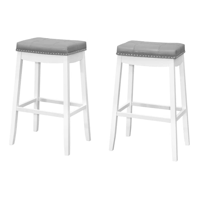 Set of 2 Saddle Bar Stools Backless Counter Height with Neil head Faux Leather Seat and Footrest - Grey-White-30"