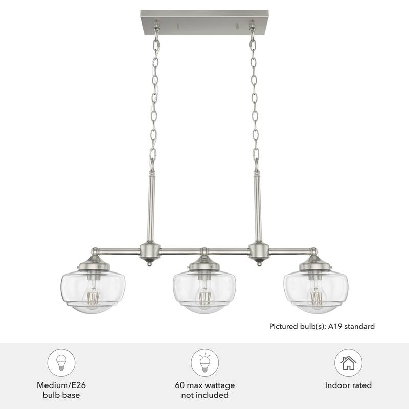 Hunter Saddle Creek Linear Chandelier, Clear Glass, Dining Room Table, Kitchen Island