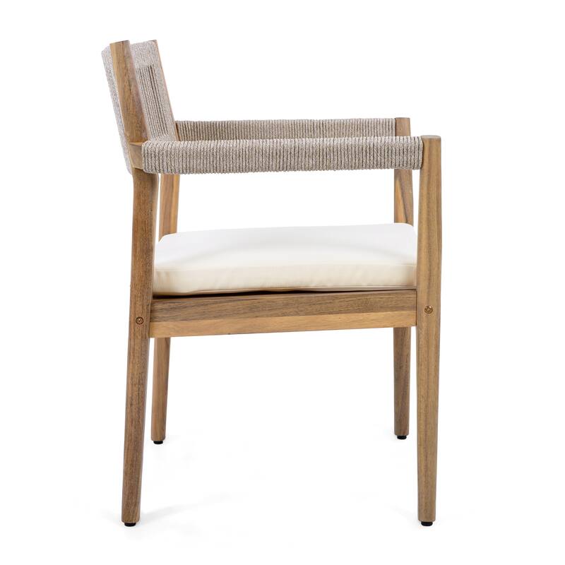Braided Acacia Wood Outdoor Dining Table and Chairs Set of 2,All-Weather Patio Furniture