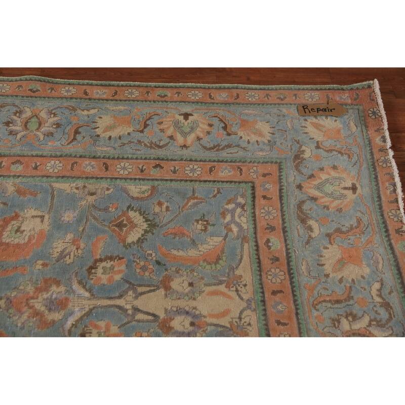 Distressed Tabriz Persian Area Rug Floral Hand-Knotted Wool Carpet - 9'4"x 12'4"