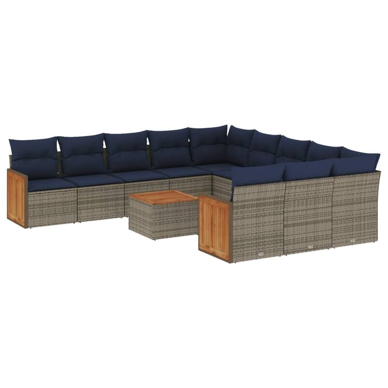 vidaXL 11/12 Piece Patio Sofa Set with Cushions Black/Gray Poly Rattan - 21.7 x 24.4 x 27.2