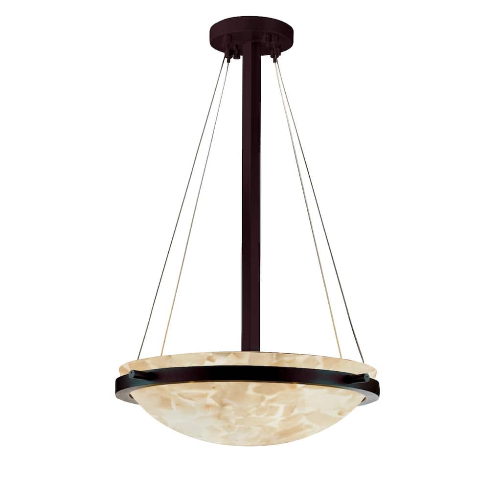 Alabaster Rocks! 18-inch Matte Black Round Pendant Bowl with Ring, Alabaster Rocks Shade