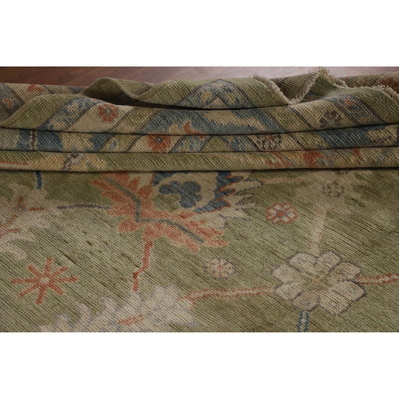 Hand Knotted Oriental 100% Wool Carpet Transitional All-Over Green Oushak Area Rug - 15' 1'' X 12' 2''