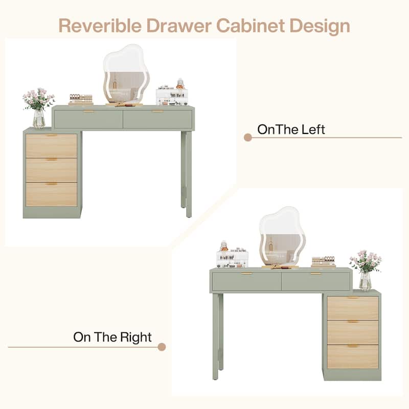 Modern Wood Makeup Vanity Desk Table with 5 Storage Drawers
