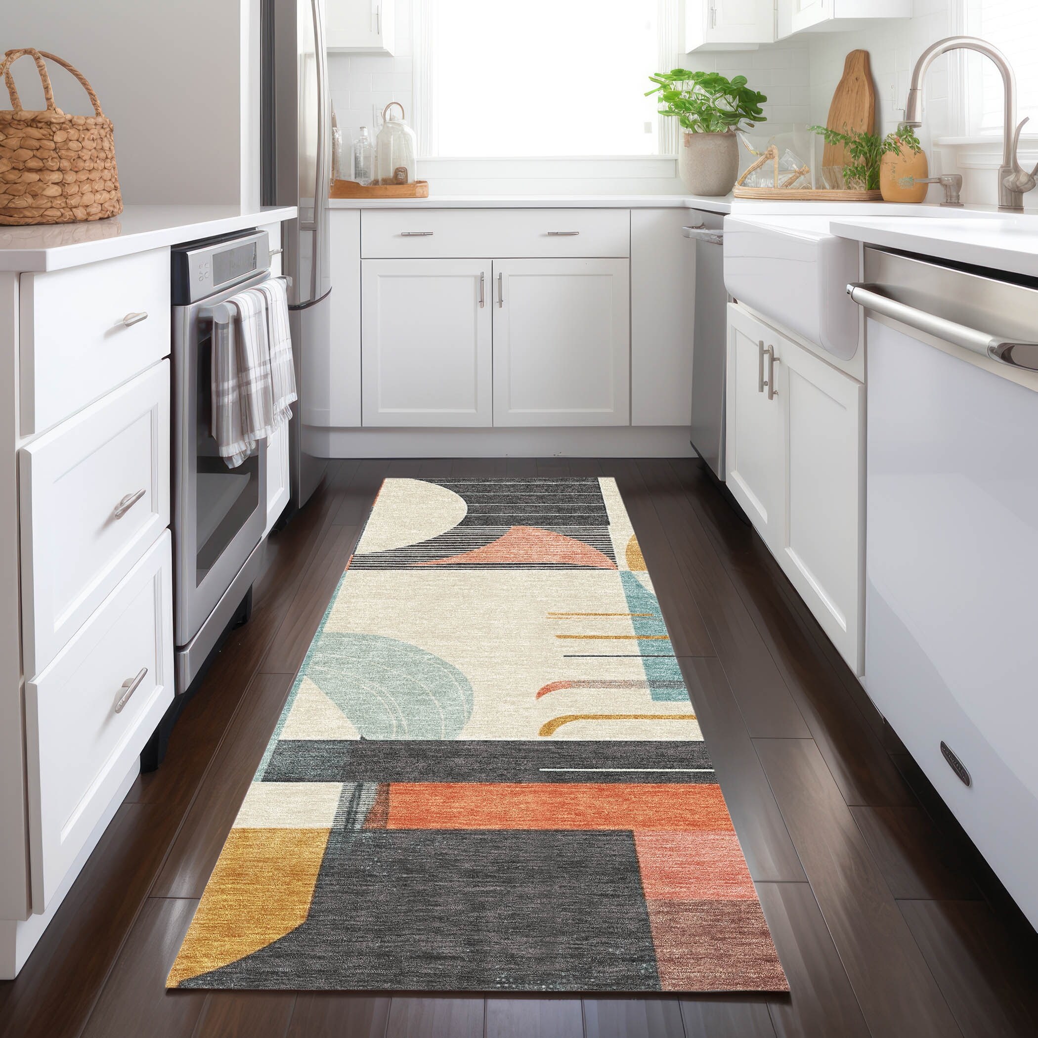 Machine Washable Indoor/ Outdoor Art Deco Contemporary Chantille Rug