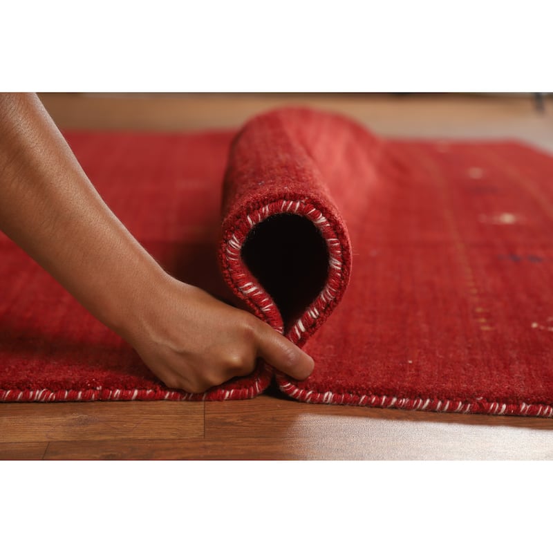 Red Gabbeh Indian Area Rug Hand-Knotted Oriental Wool Carpet - 6'8" x 9'8"