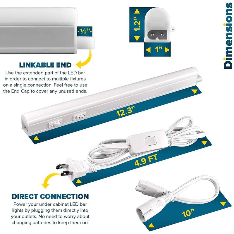 Sunperian LED Under Cabinet Light Kit 12" Plug In 10W Linkable 3 Color Option 3000K/4000K/5000K Damp Rated 2 Pack