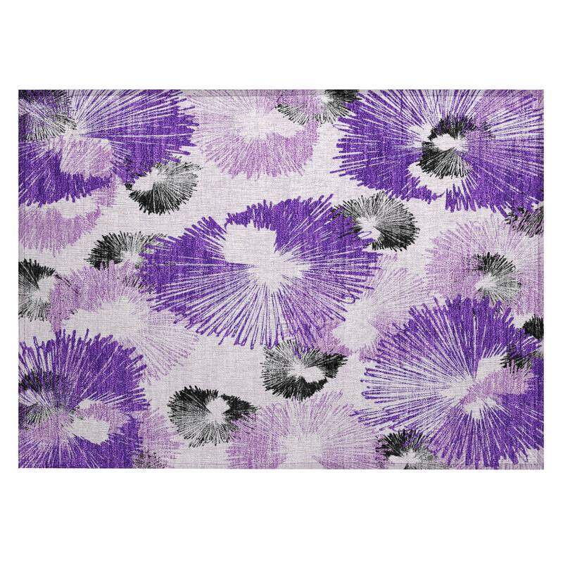Machine Washable Indoor/Outdoor Modern Floral Chantille Rug