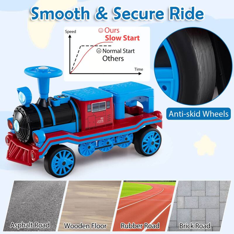 Costway 3-Seater Ride on Train Set Trackless, 12V Ride on Toy Car with - See Details