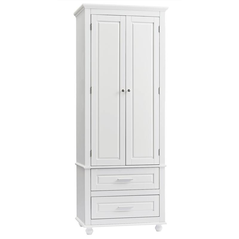 Roomfitters Tall Storage Cabinet with 2 Drawers for Bathroom or Office Freestanding Painted MDF Frame