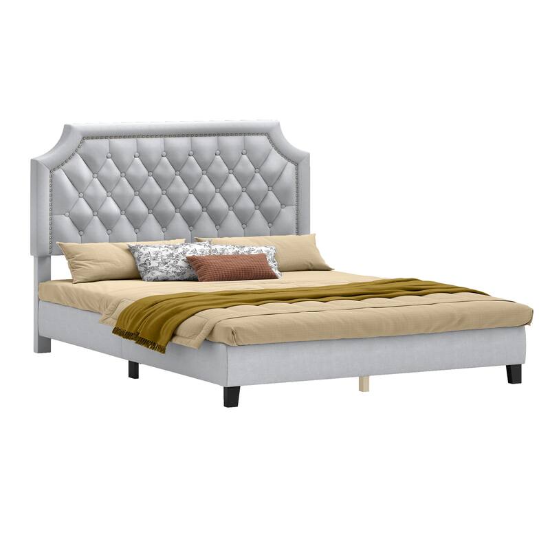 Moasis Upholstered Tufted Bed Frame with Adjustable Height Headboard