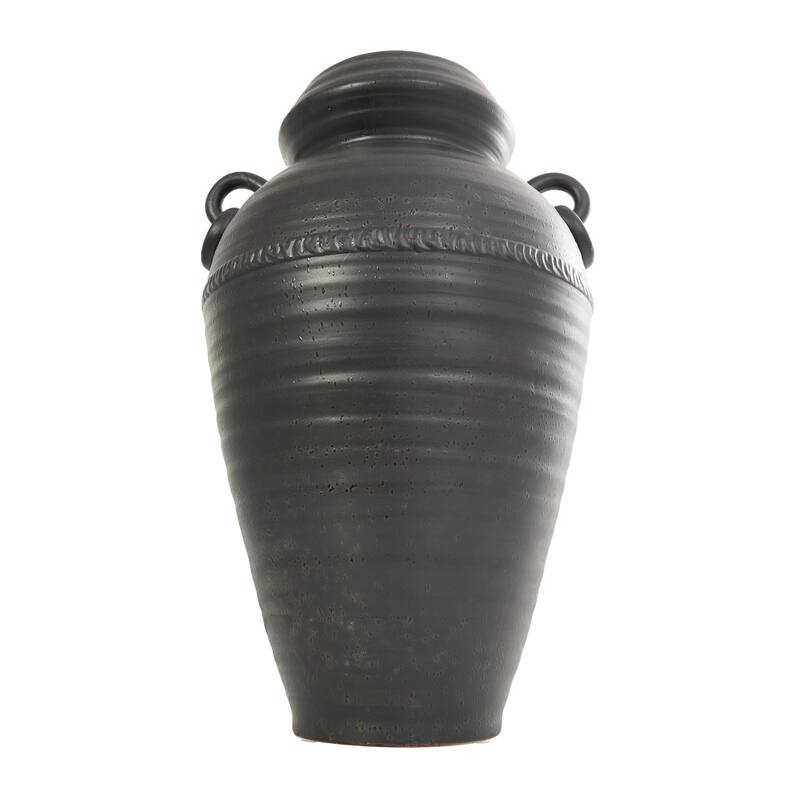 Black Ceramic Amphora Vase with Speckled Texture and Ring Handles