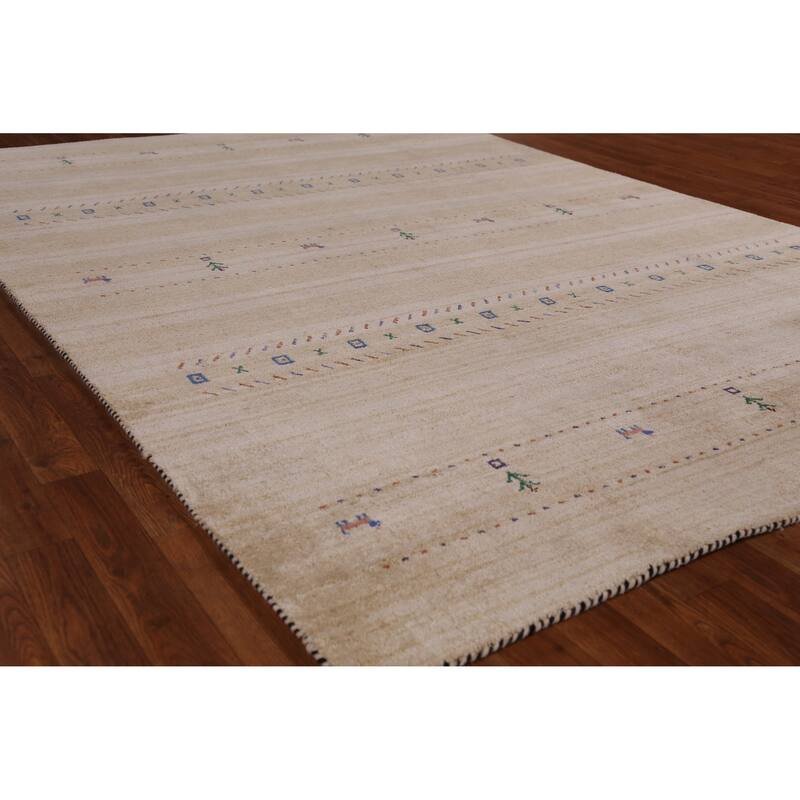 Hand Knotted Oriental 100% Wool Carpet Tribal Animal Pictorial Yellow & Gold Gabbeh Area Rug - 8' 9'' X 6' 2''