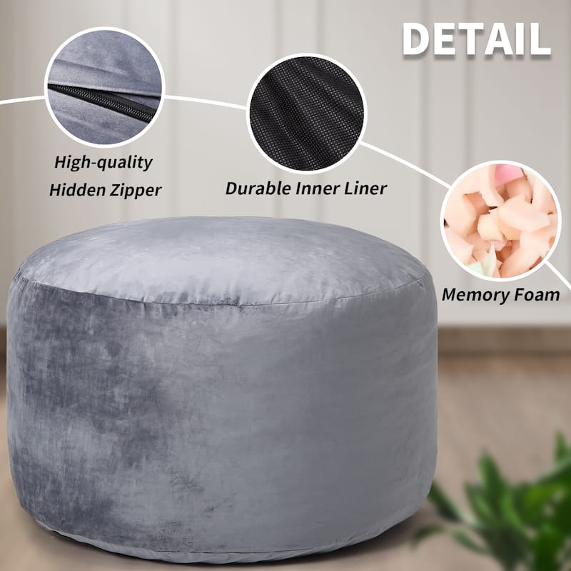 Bean Bag Chair 4FT Foam Filled, Removable Velvet Cover, Giant Bean Bag Chairs, Round Sofa Chair for Bedroom Gaming Room