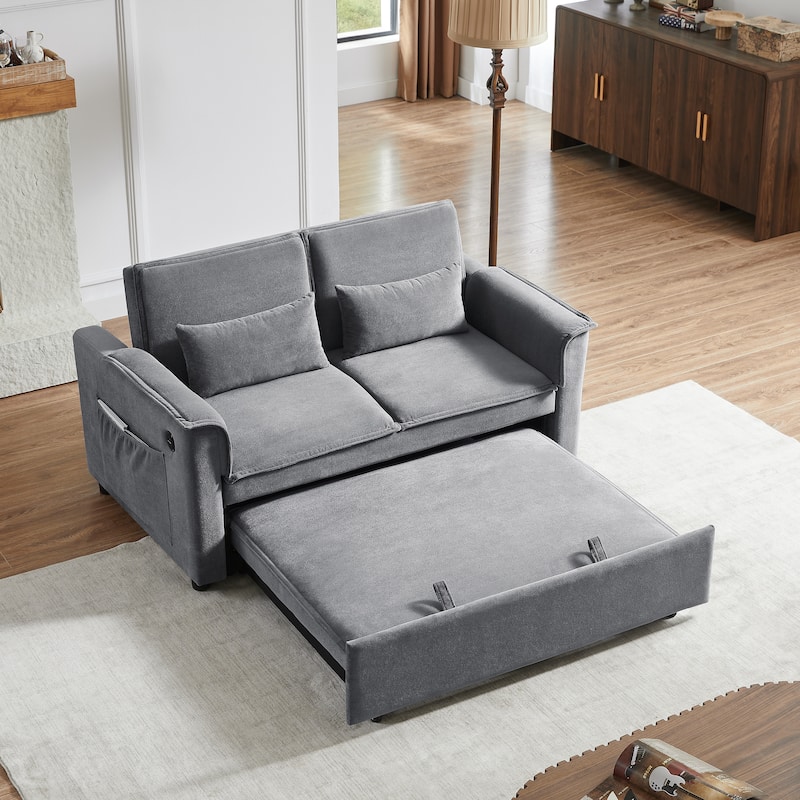 3-in-1 Convertible Sleeper Sofa with Pull-Out Bed, Loveseat Sofa Bed with 3-Level Adjustable Backrest