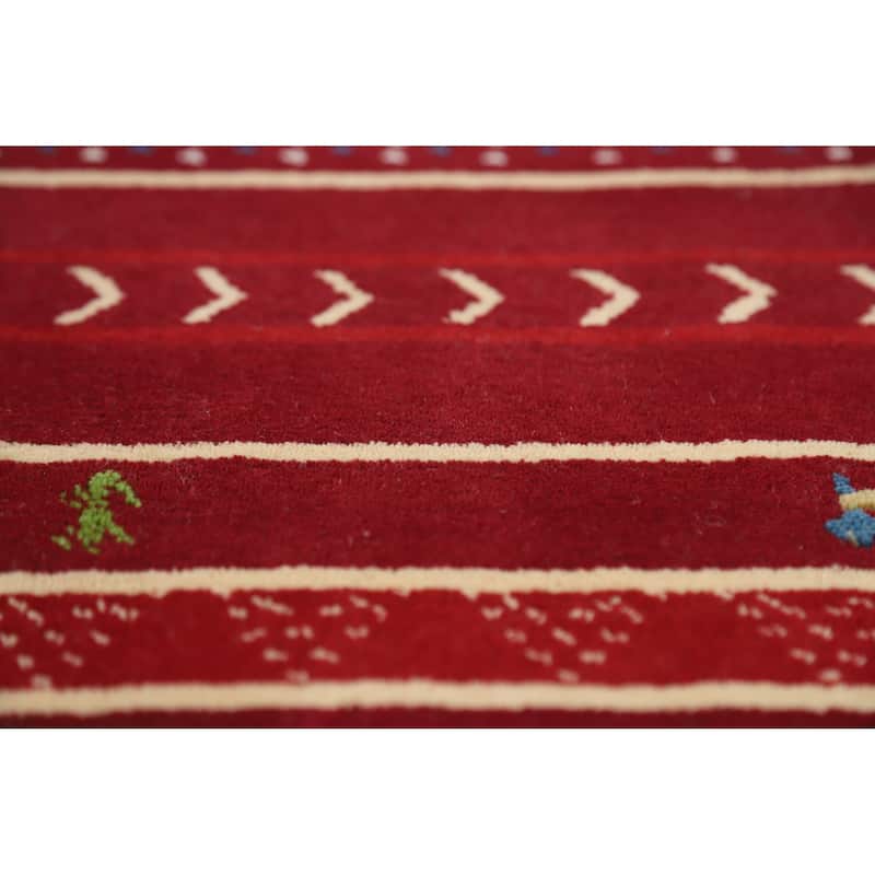 Tribal Red Gabbeh Indian Runner Rug Handmade Wool Carpet - 2'7" x 7'8"