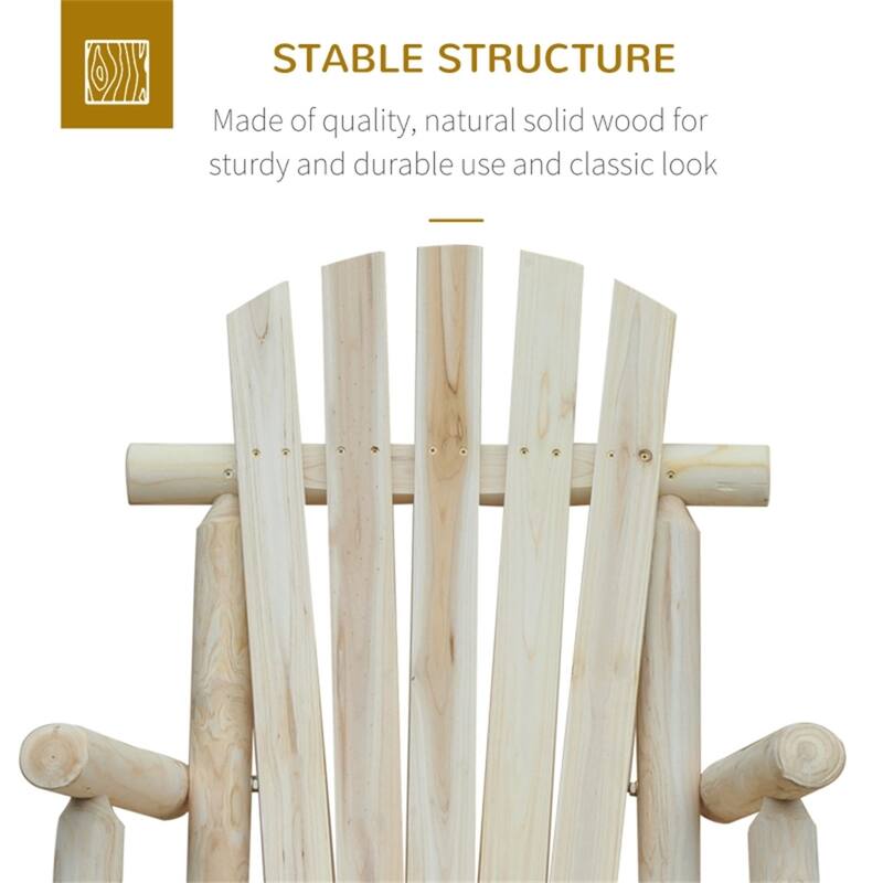 Natural Fir Wood Adirondack Rocking Chair with Wide Seat and Armrests - 26" D x 37.75" W x 38.5" H