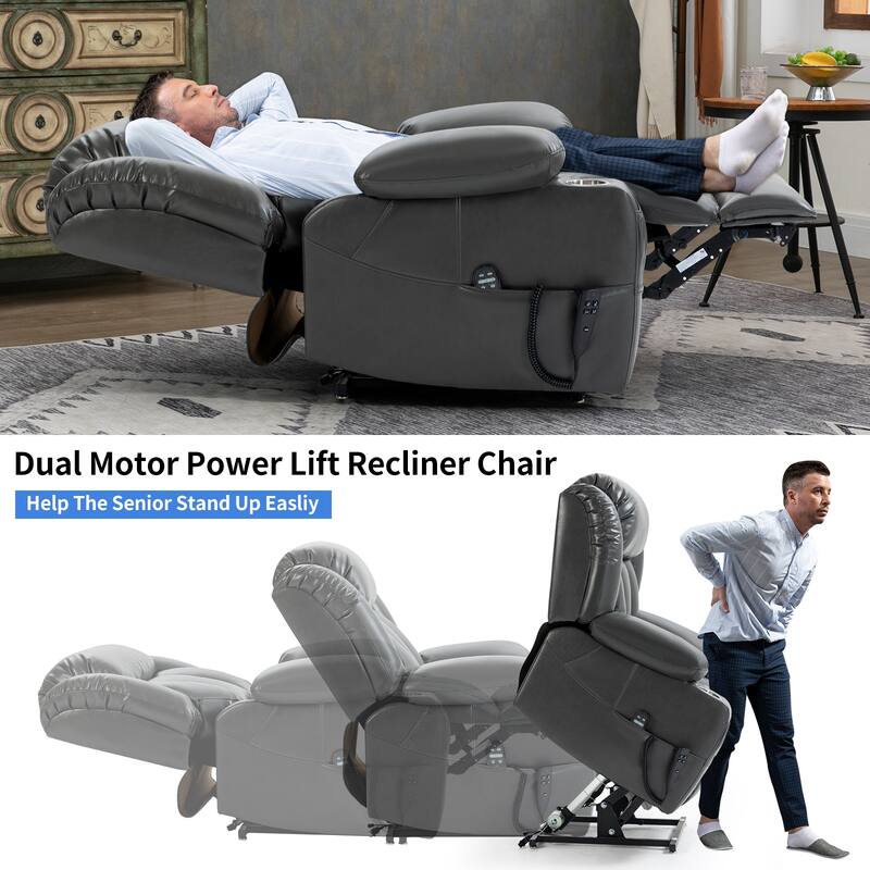 Oversized Faux Leather Power Lift Recliner with Massage & Heating