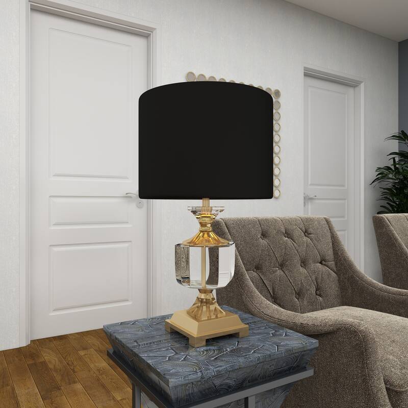 Crystal Room Table or Buffet Lamp with Black Shade and Gold Accents - Black or Gold - Roche River Decor