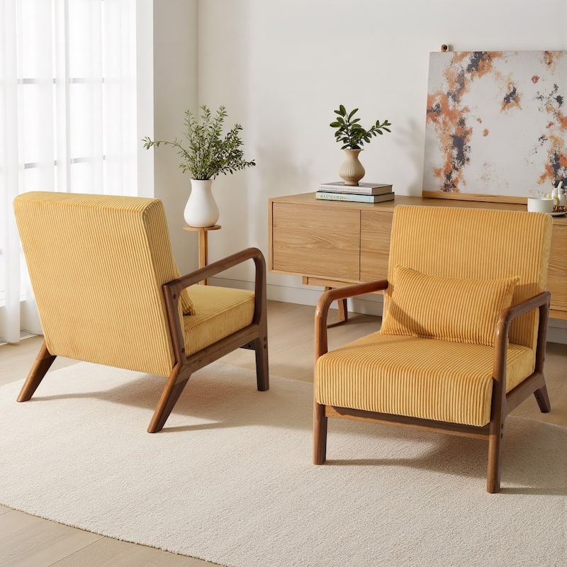 25" W Mid Century Upholstered Wood Accent Chair with Pillow set of 2
