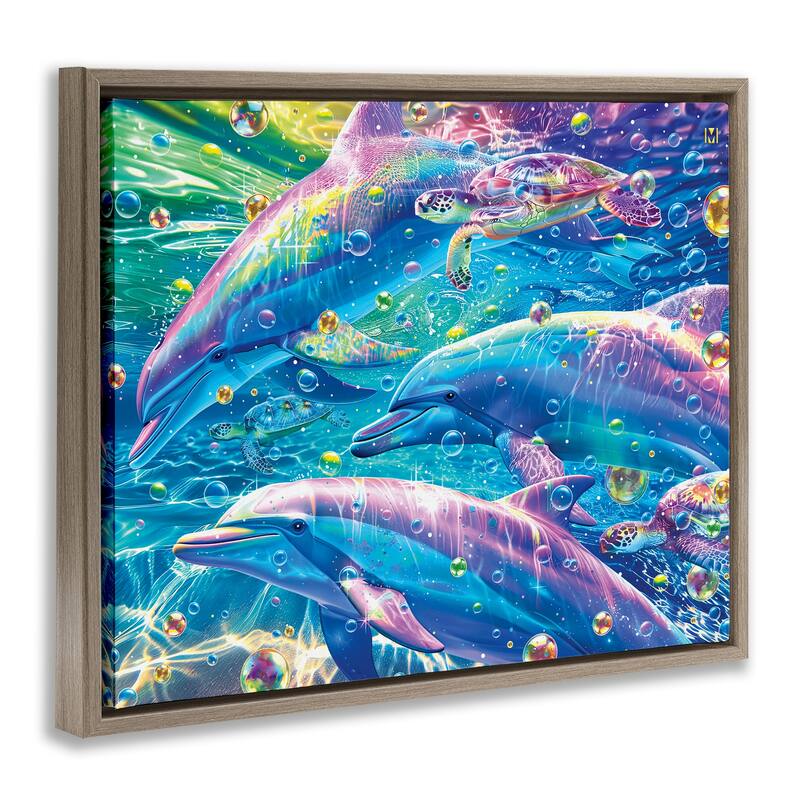Stupell Chromatic Dolphins Trio Framed Floater Canvas Wall Art Design By Michael Ward