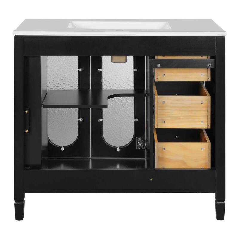 Bathroom Vanity with Sink, Freestanding Bathroom Storage Cabinet, Bathroom Vanity Set with 2 Soft Close Glass Doors & 3 Drawers
