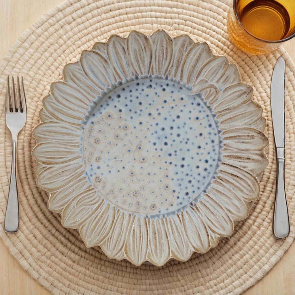 Flower-Shaped Stoneware Plate in Reactive Glaze - 7.88"L x 7.88"W x 1.25"H