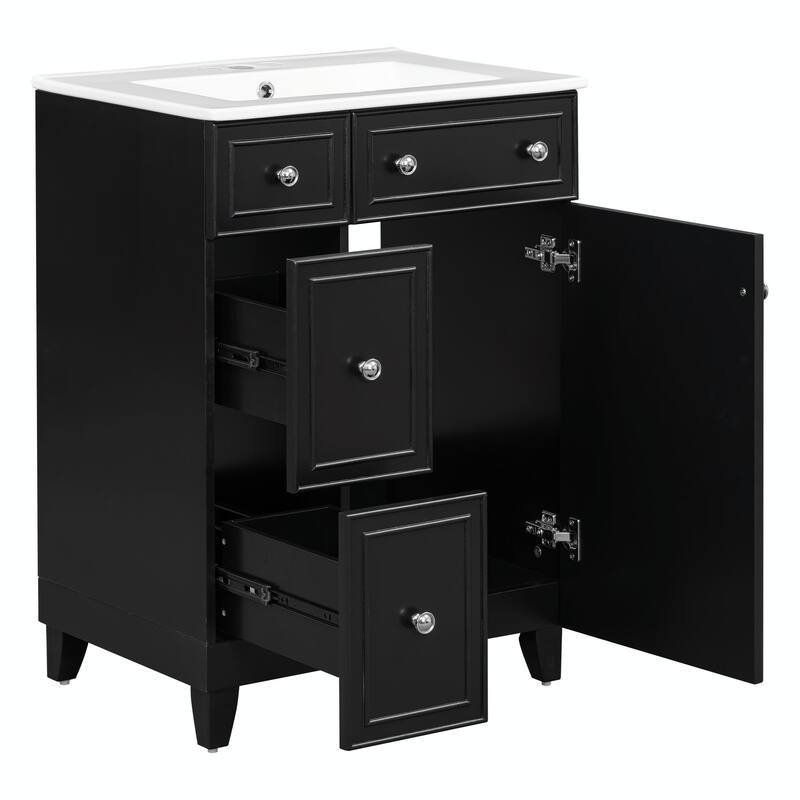 24-Inch Bathroom Vanity Cabinet with Ceramic Sink - 2 Drawers and 1 Door