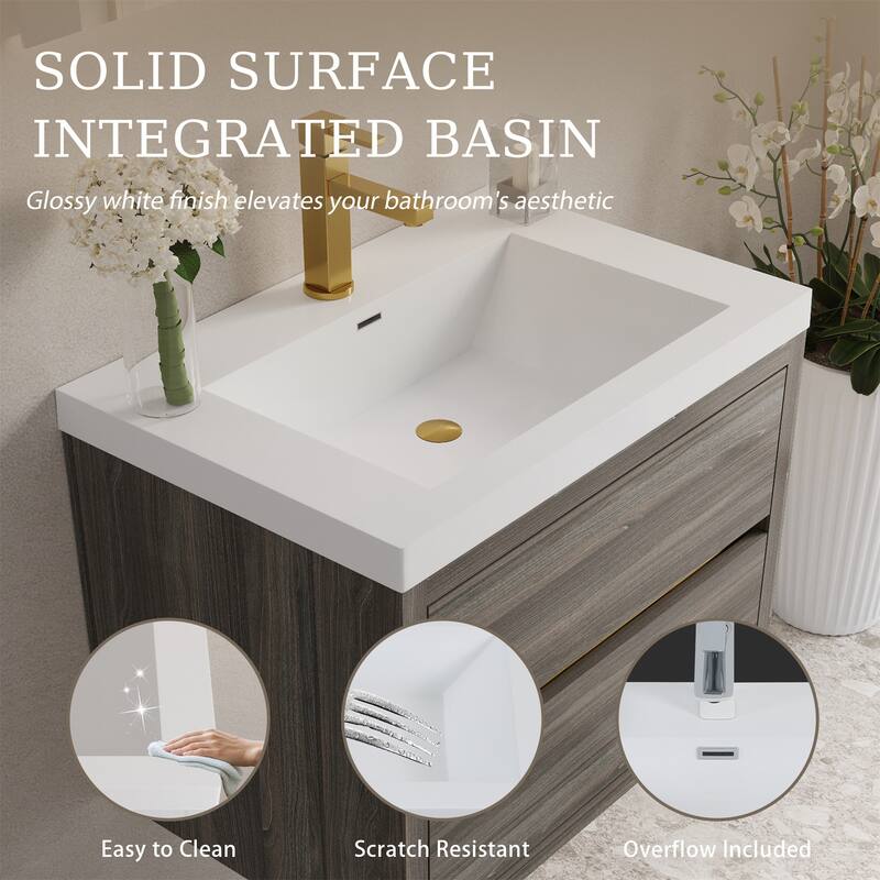 30" Wall Mounted Bathroom Vanity with Sink and Soft Close Drawers