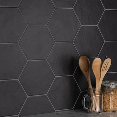 Merola Tile Hexatile Matte Nero 7" x 8" Porcelain Floor and Wall Tile