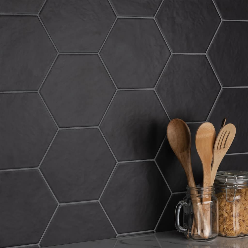 Merola Tile Hexatile Matte Nero 7" x 8" Porcelain Floor and Wall Tile