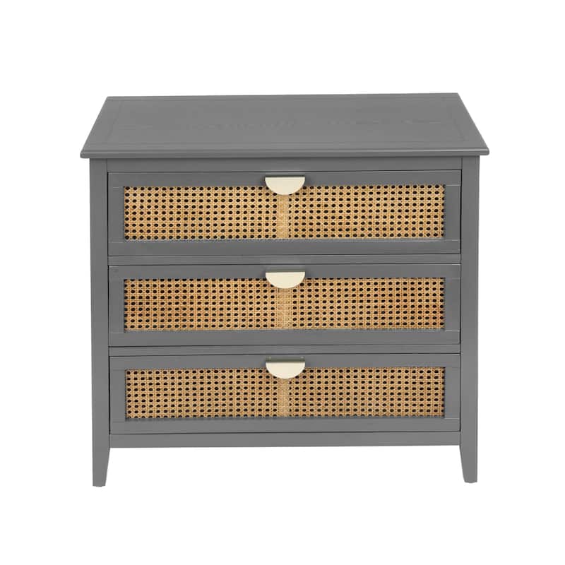 3-Drawer Bachelors Chest Cabinet with Hollow-Carved, Natural Rattan, American Furniture, Suitable for Bedroom, Living room