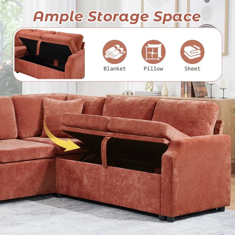 81.9" Upholstered L-shaped Sofa with a Sofa Sleeper and a Hidden Storage Compartment