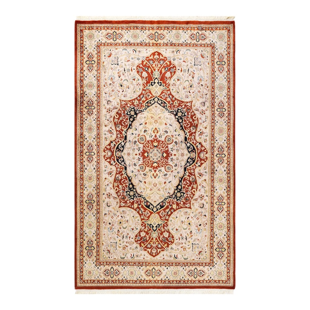 Overton Hand Knotted Wool Traditional Oriental Orange Area Rug - 5' x 8'